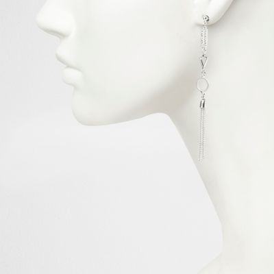 Silver tone tassel drop earrings